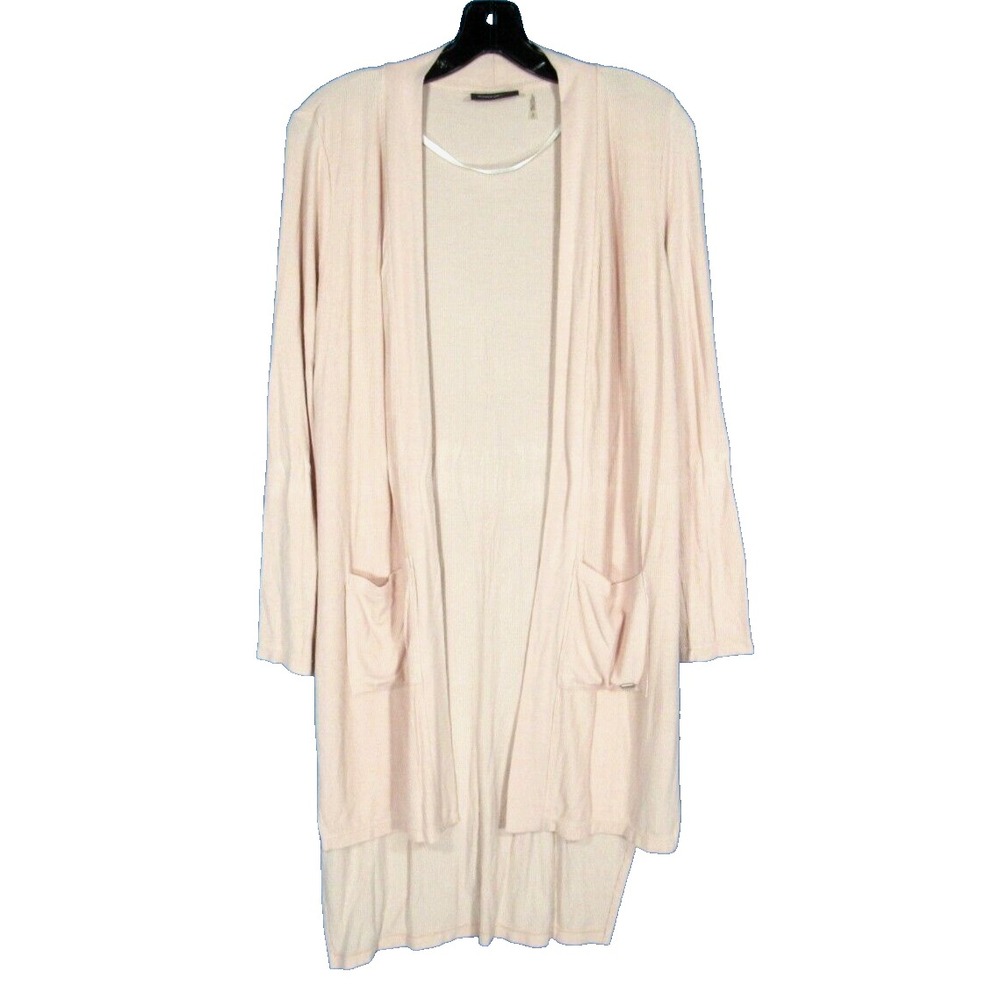 DKNY JEANS Pink LIGHTWEIGHT Ribbed Knit LONG SLEEVE Open-Front CARDIGAN KIMONO S